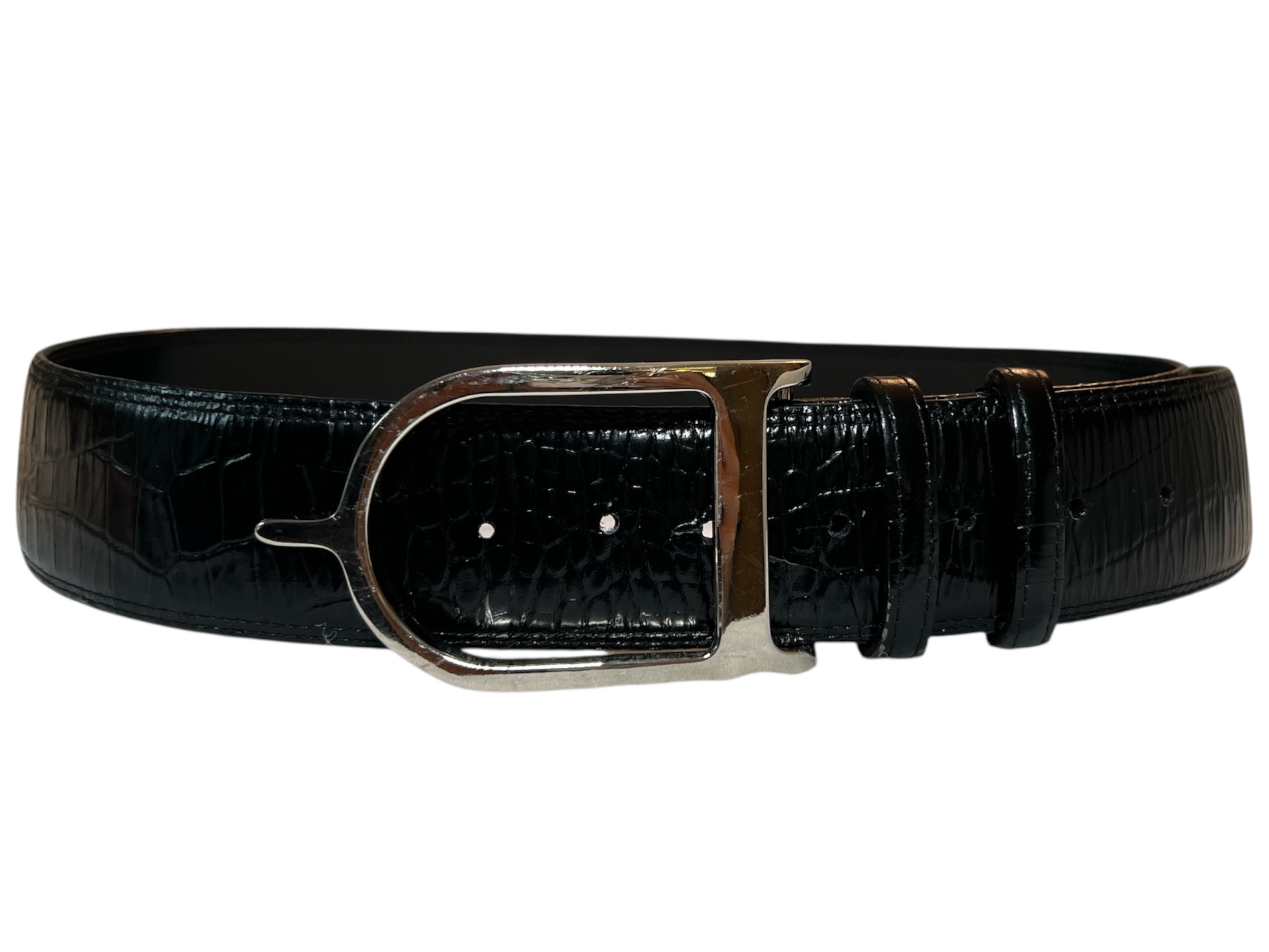 Sandy Duftler Spur Belt - 2" Black Leather Croc / Size 36