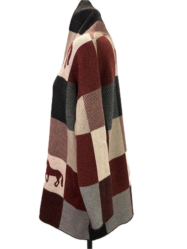 Ronner Plaid Horse Cardigan Open Front Sweater - Size Large / XL