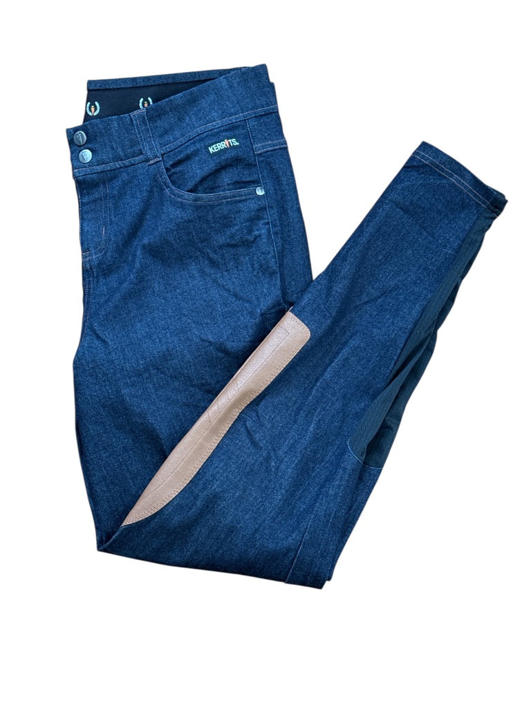 Kerrits Ladies’ Stretch Denim Knee-Patch Breech / Size Large NEW