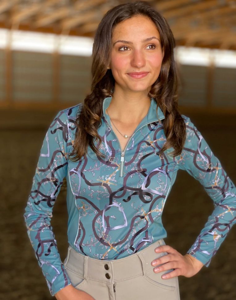 Arista Equestrian Elegance Mesh 1/4 Zip Sun Shirt - Light Verdigris Blue / Size XXL NEW