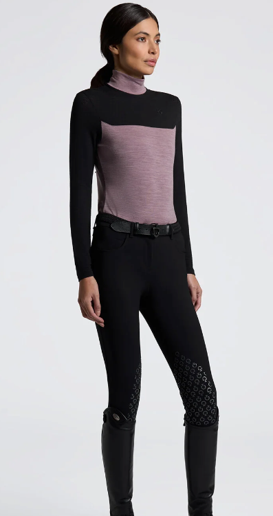 Cavalleria Toscana Technical Wool Turtleneck Training Polo Shirt Black / Grape Shake Medium