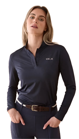 Vala Equestrian Connected Long Sleeve Polo- Navy / Size Large NEW