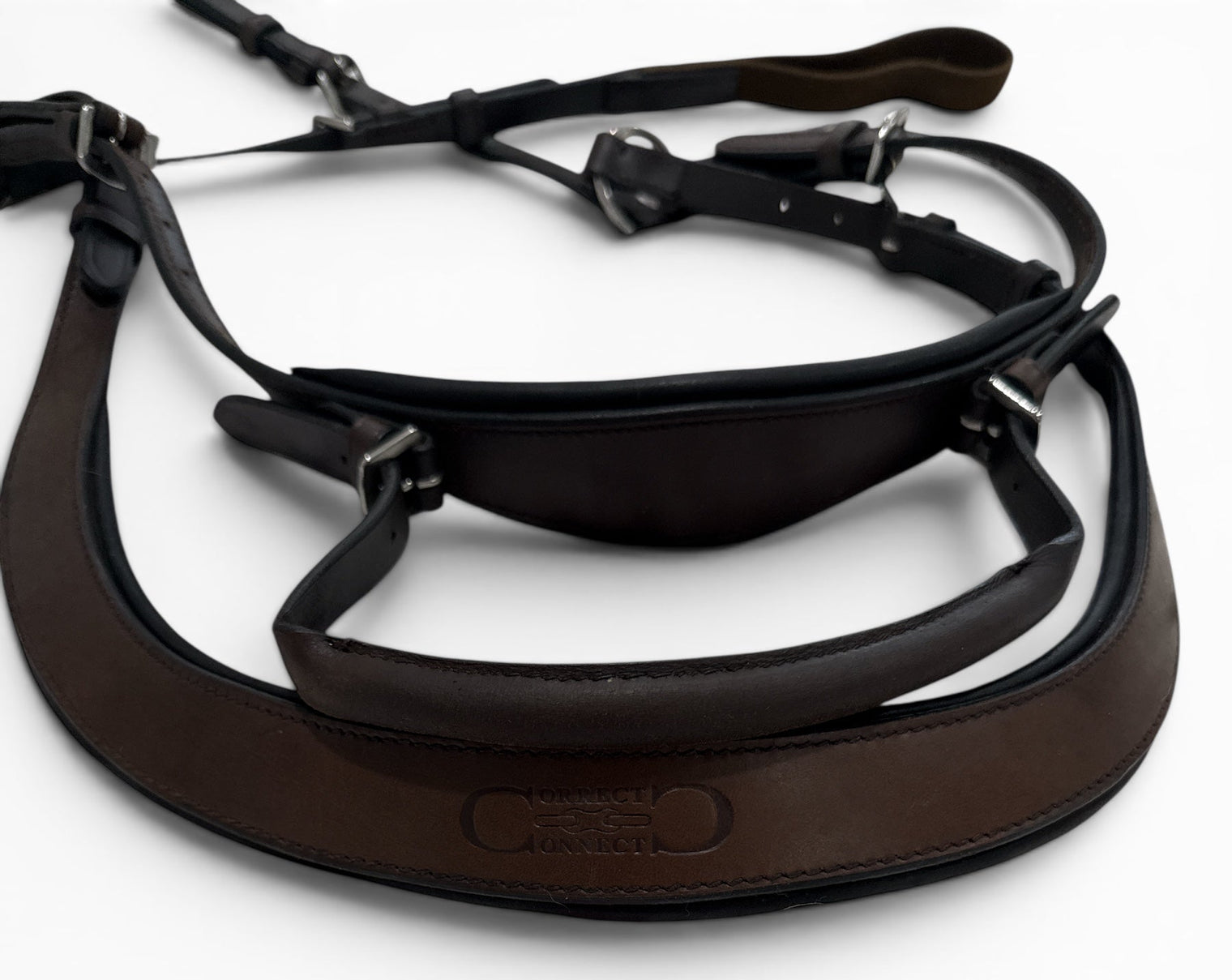 Brown leather bridle on a white background