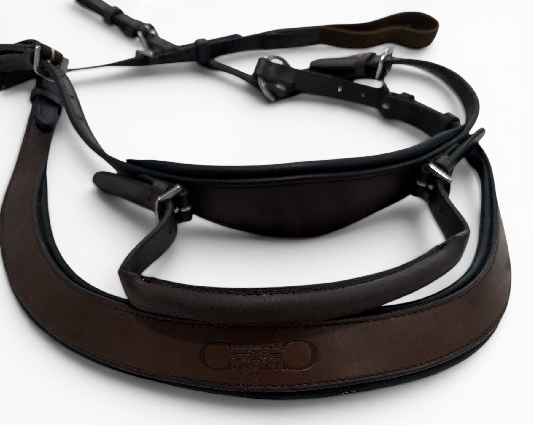Brown leather bridle on a white background