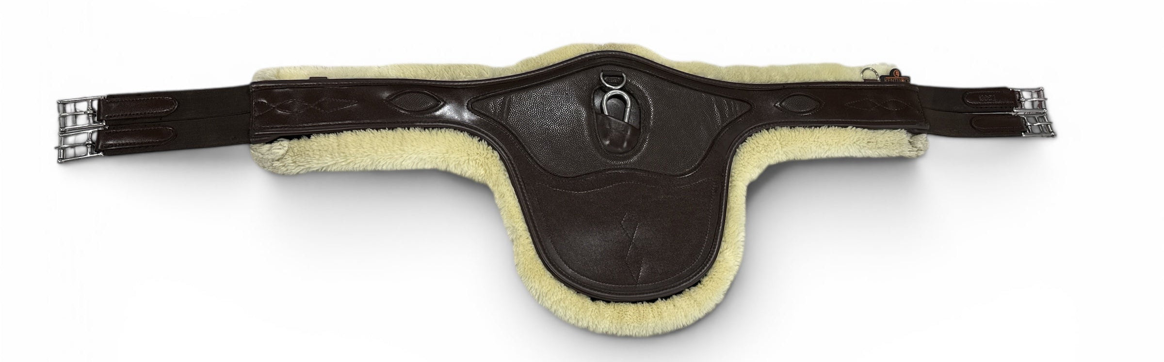 Kentucky Horsewear Sheepskin Stud Girth - Brown Leather / Cream & Black Sheepskin Liners 130 cm / 52"