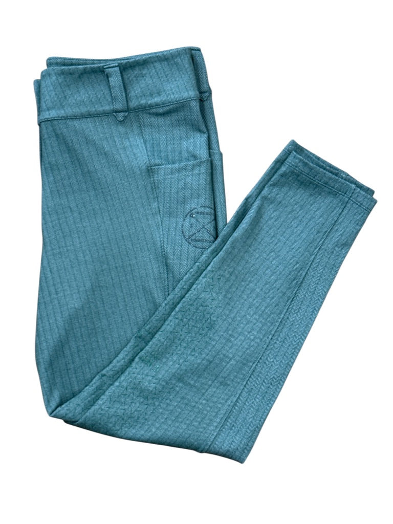 Free Ride Equestrian Knee Grip Lux Breeches Green Tweed, XL