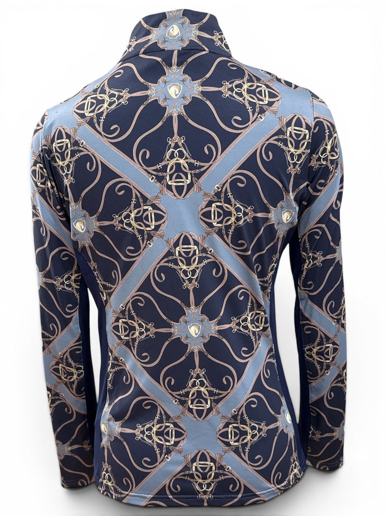 Arista Equestrian Long Sleeve Stirrup and Leather Design Shirt - Blue / Size Small