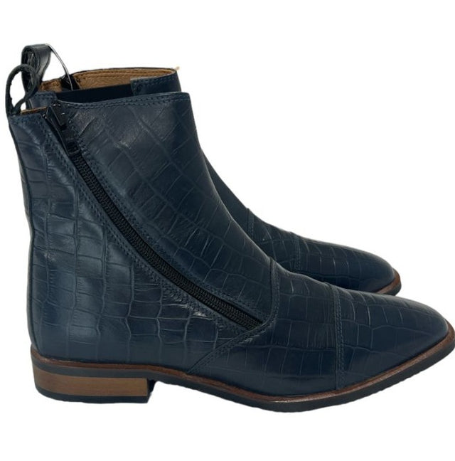 Montar Navy Blue Croc Embossed Zipper Jodhpur Boots