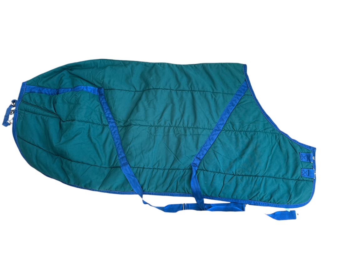 Triple Crown Custom Stable Blanket, Hunter Green w/Blue Trim Size 78”