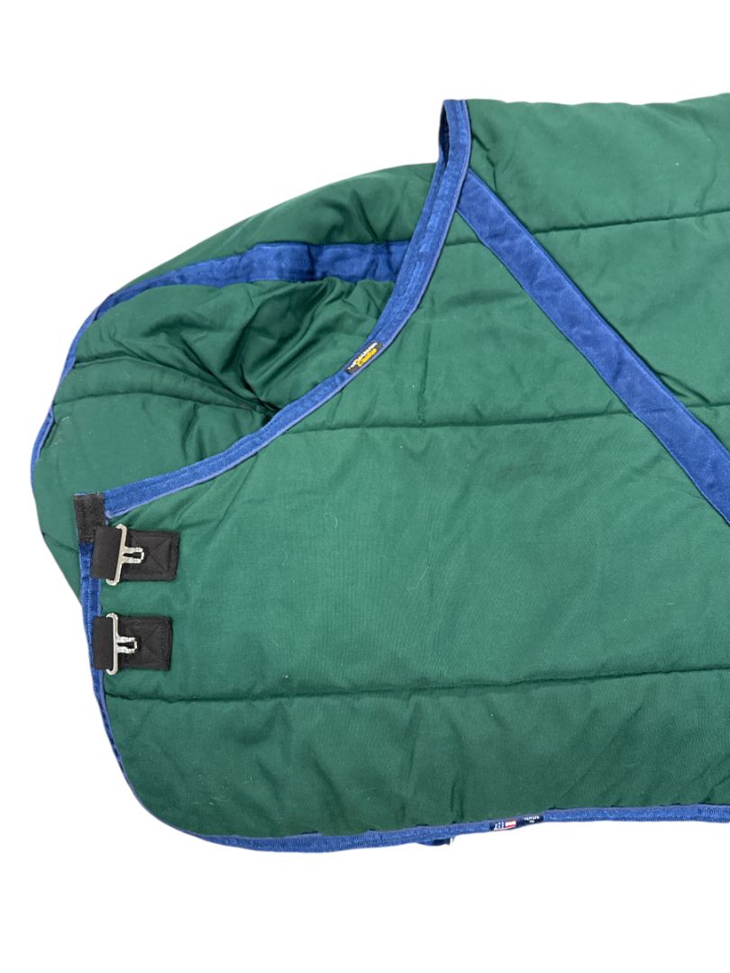 Triple Crown Custom Stable Blanket, Hunter Green w/Blue Trim Size 78”