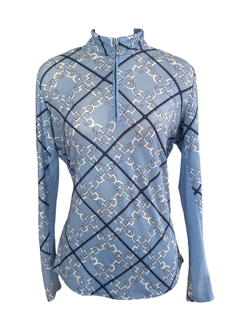 SanSoleil Bit Print Long Sleeve Sun Shirt - Blue / Size Medium