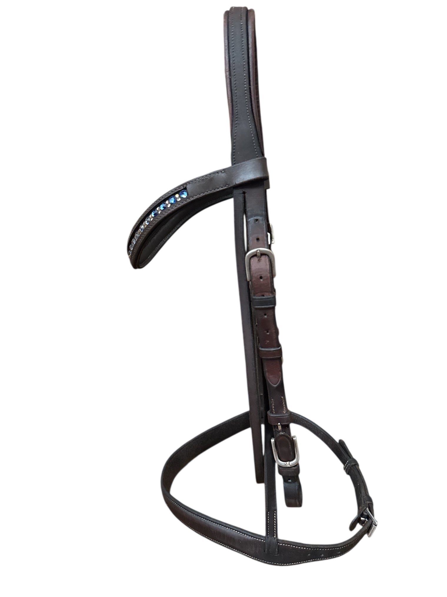 Vespucci Fancy Stitch Raised Bridle with Swarovski Crystal Brow Band - Dark Brown / Horse Size