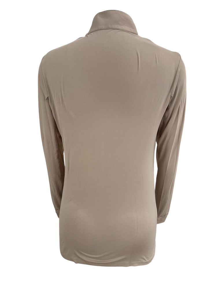 The Tailored Sportsman Women's Long Sleeve Sun Shirt - Tan with Orange Zipper / Size Small