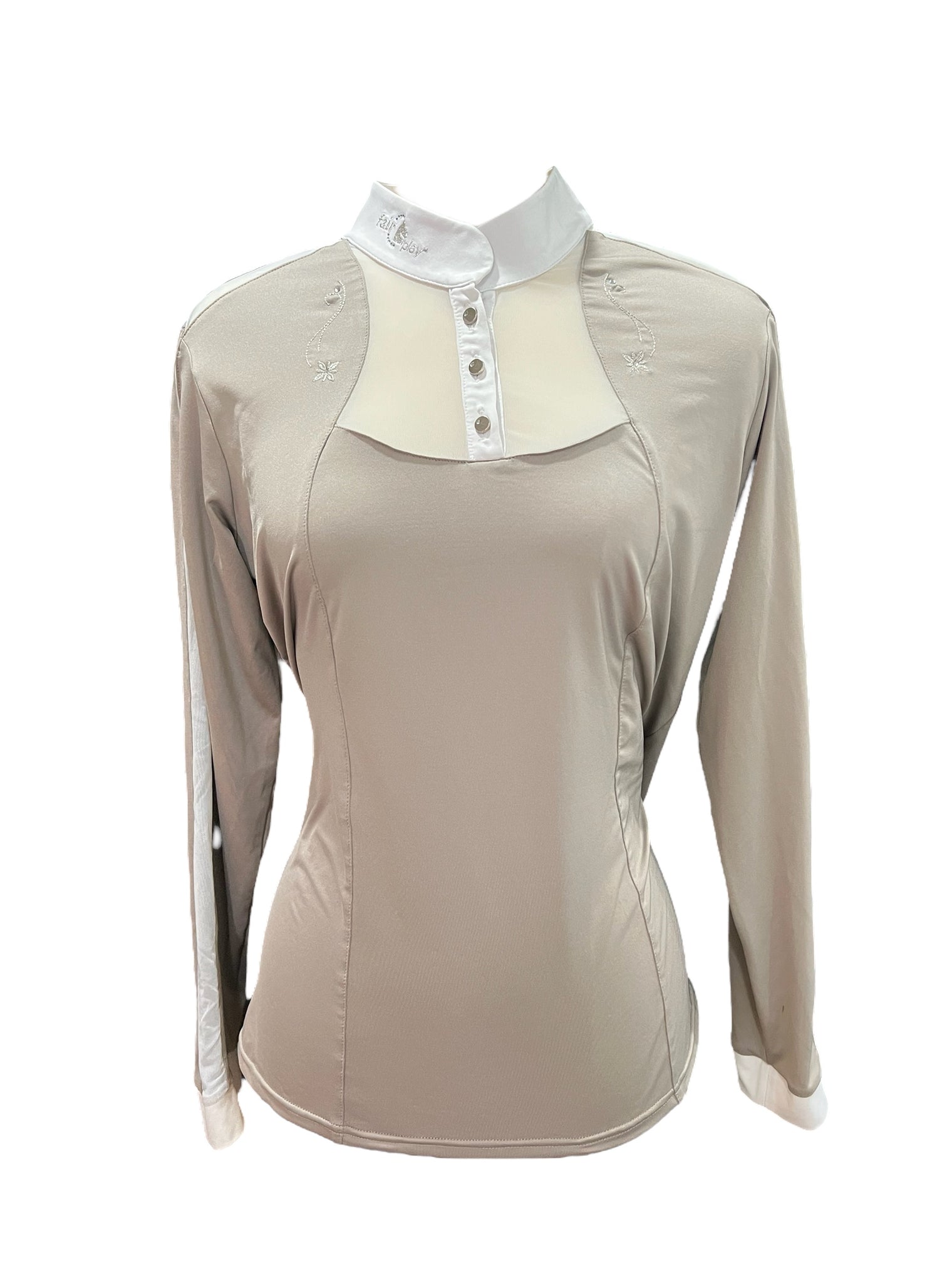 Fair Play Women's Lorella Long Sleeve Competition Shirt - Beige/White XXXL