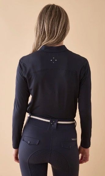 Vala Equestrian Connected Long Sleeve Polo- Navy / Size Large NEW