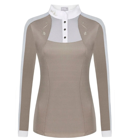 Fair Play Women's Lorella Long Sleeve Competition Shirt - Beige/White XXXL