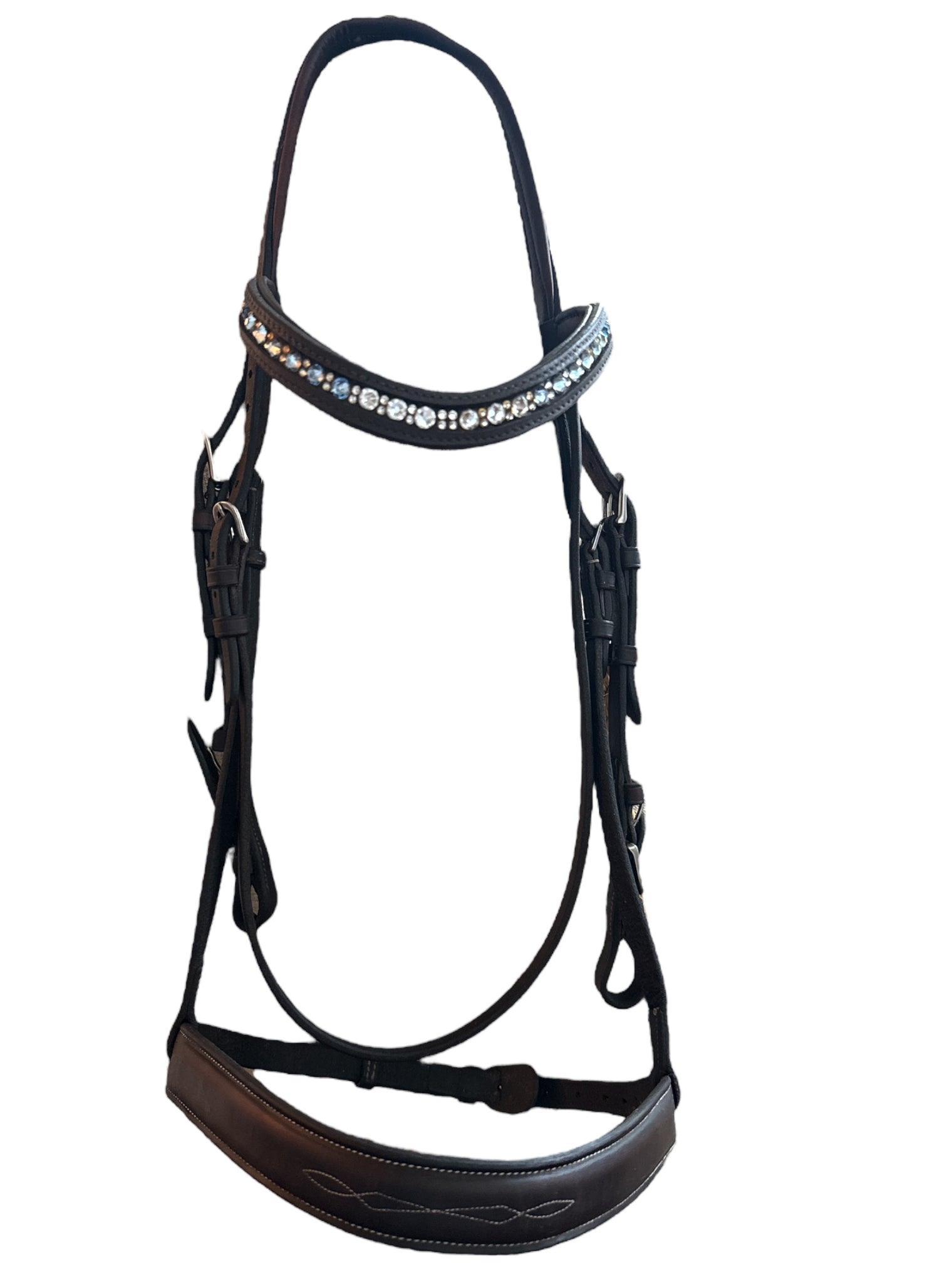 Vespucci Fancy Stitch Raised Bridle with Swarovski Crystal Brow Band - Dark Brown / Horse Size