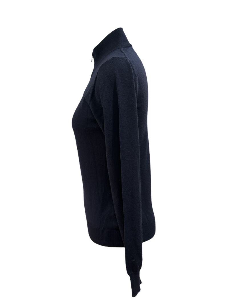 Cavalleria Toscana Logo 1/4 Zip Pullover Wool Blend Sweater - Navy Blue / Size Medium