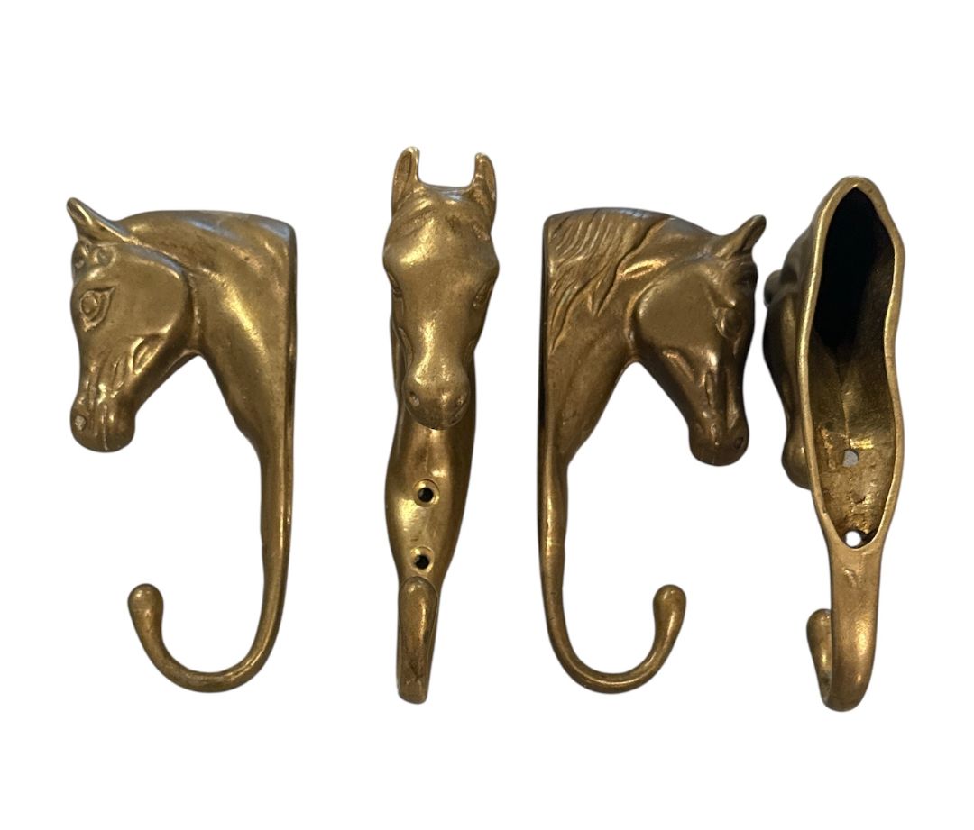 Brass Horse Head Hooks / Hangers - Set of 4