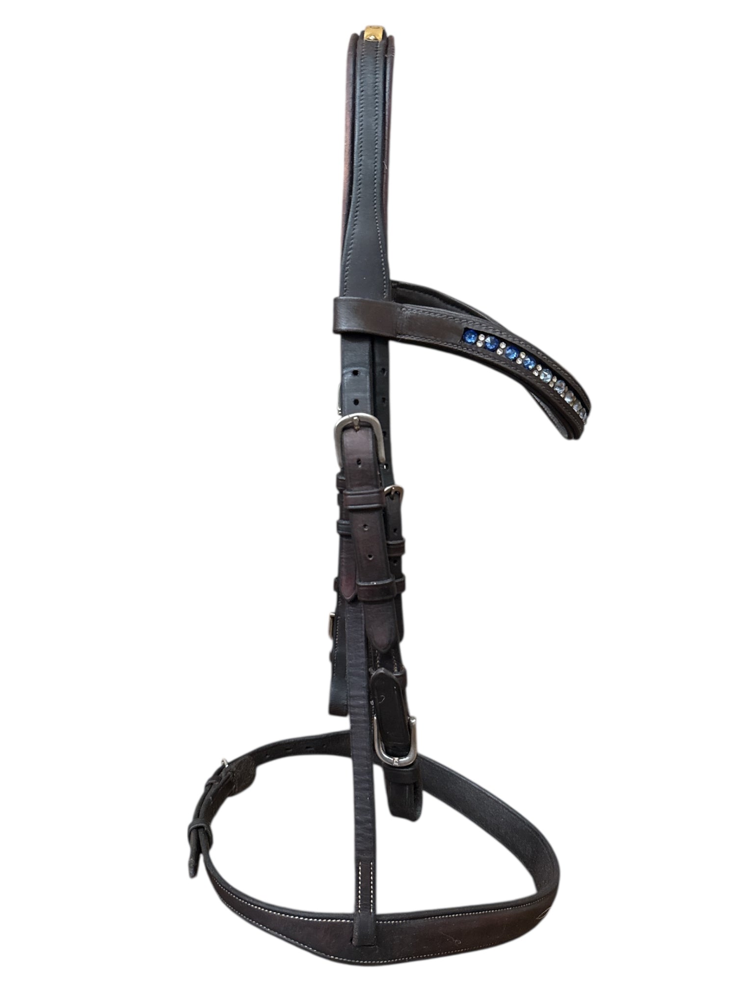 Vespucci Fancy Stitch Raised Bridle with Swarovski Crystal Brow Band - Dark Brown / Horse Size