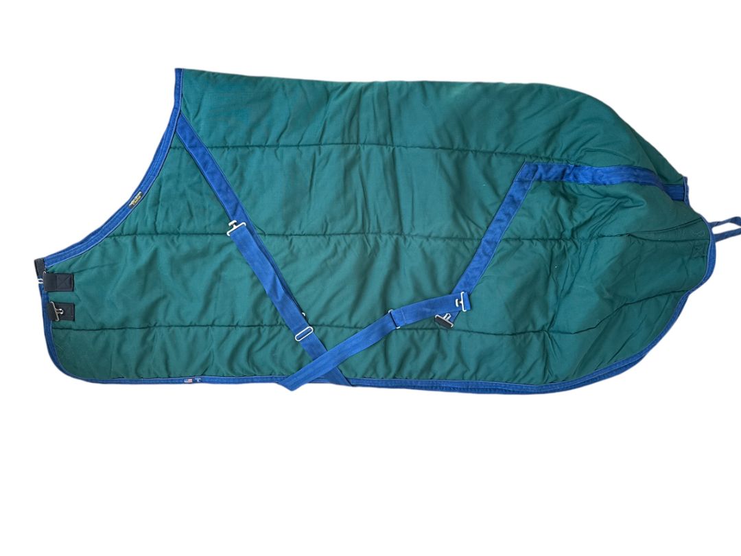 Triple Crown Custom Stable Blanket, Hunter Green w/Blue Trim Size 78”