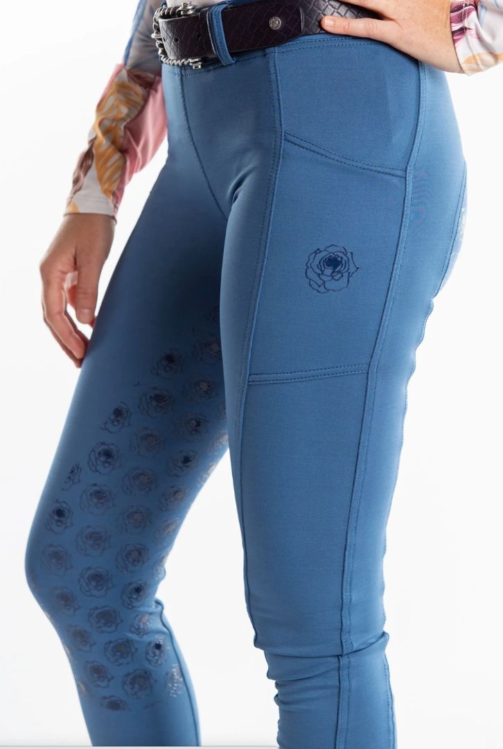 Hannah Childs Danielle Full Seat Riding Tights- Stone Blue / Size Medium NEW