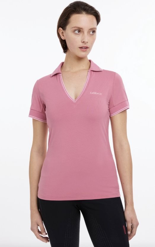 LeMieux Serena Sports Polo Training Short Sleeve Shirt Peony Pink US6 NEW