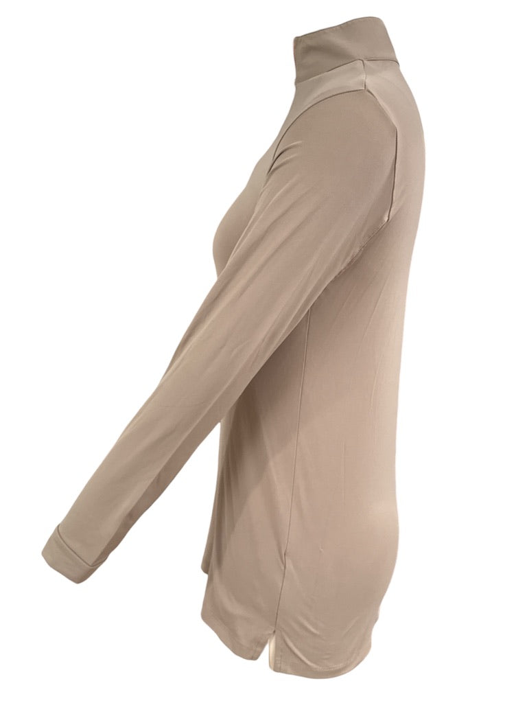 The Tailored Sportsman Women's Long Sleeve Sun Shirt - Tan with Orange Zipper / Size Small