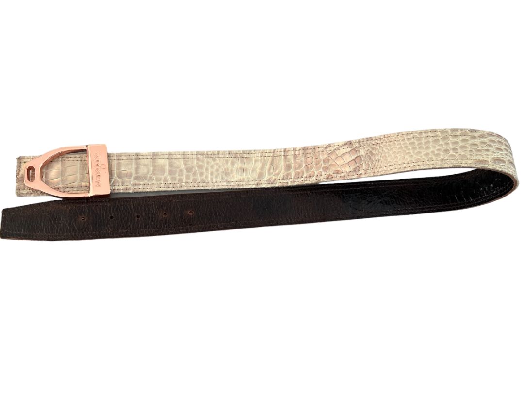 Mane Jane Belt Reversible Champagne Croc Embossed / Dark Brown, Rose Gold Buckle S