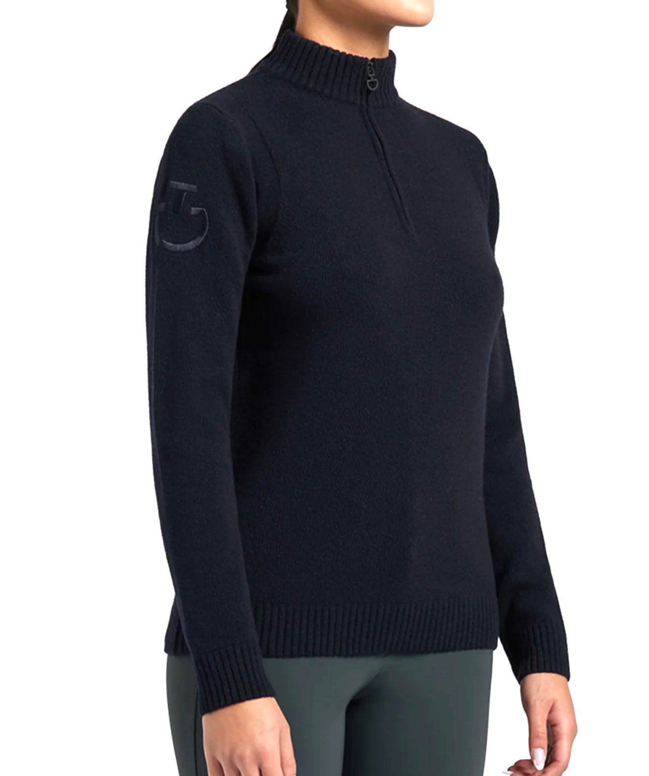 Cavalleria Toscana Logo 1/4 Zip Pullover Wool Blend Sweater - Navy Blue / Size Medium