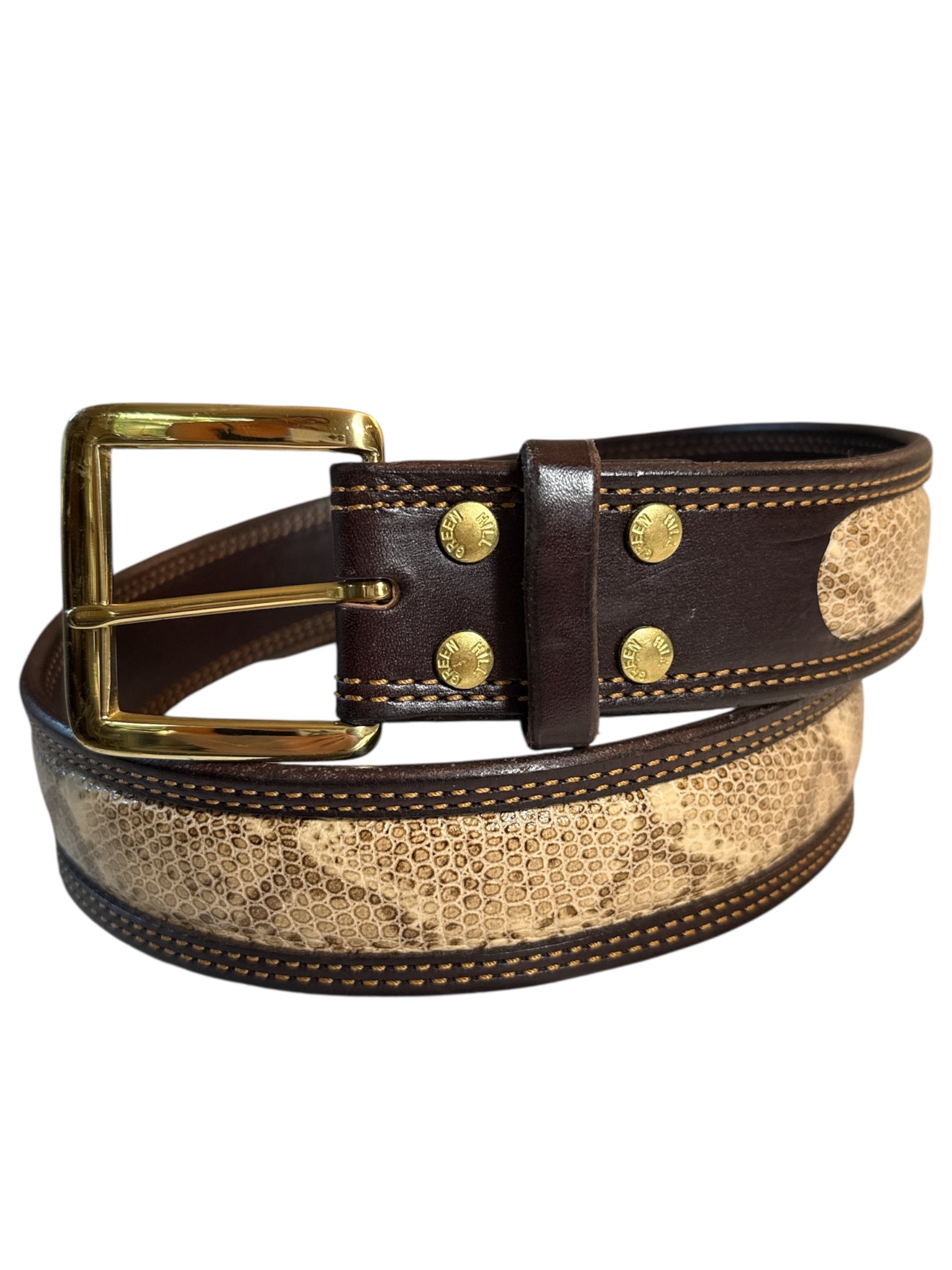 Green Hill Collection Python Print Leather Belt - Brown/ Size Large