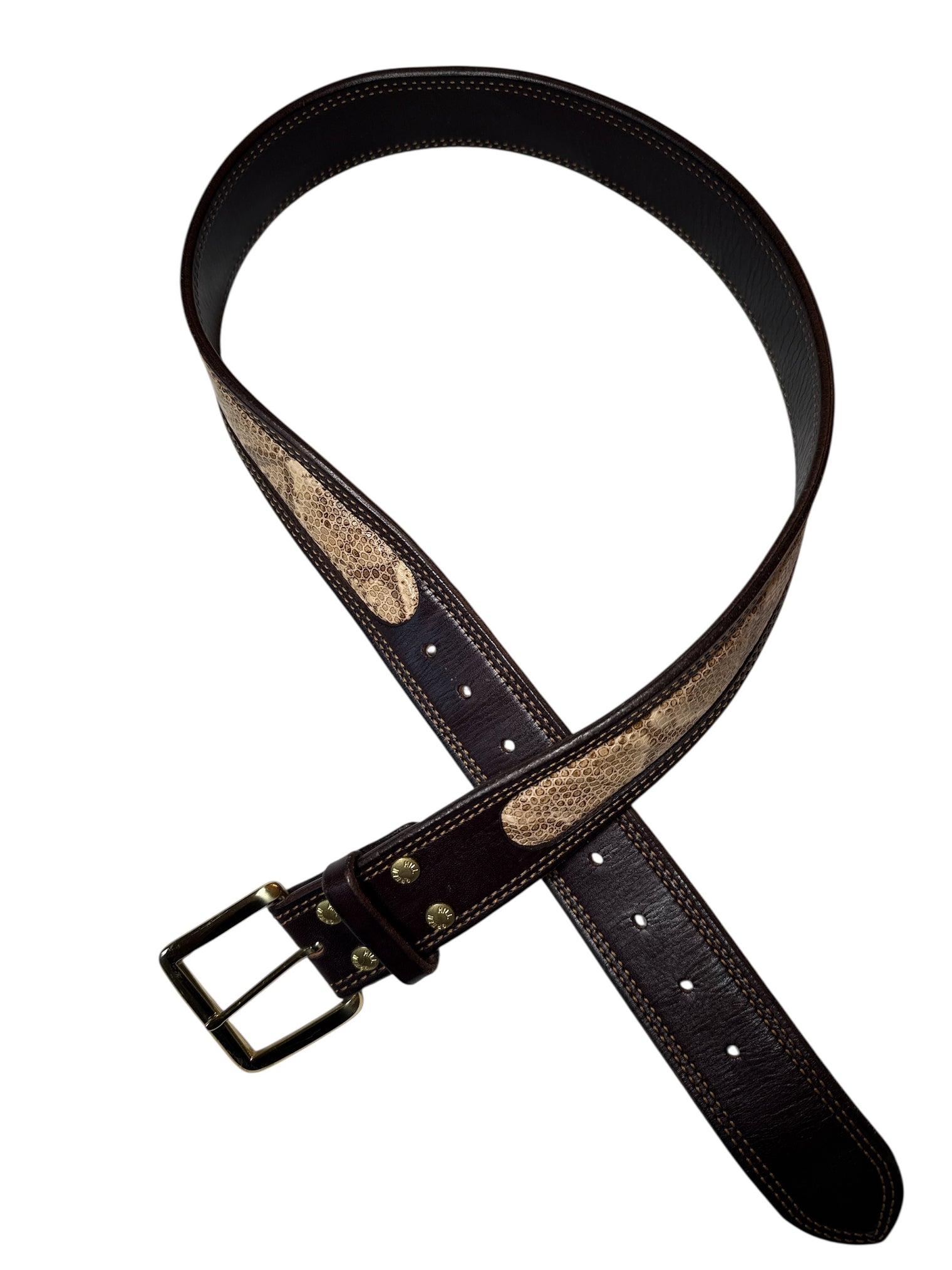 Green Hill Collection Python Print Leather Belt - Brown/ Size Large