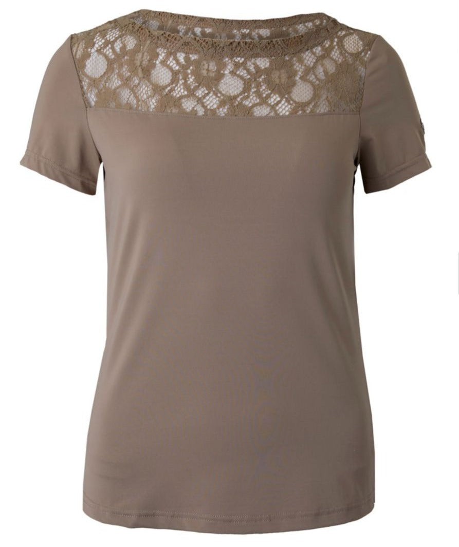 B Vertigo Natalia Women's Boat Neck Lace Shirt /Fossil Brown - Size US 6 NEW
