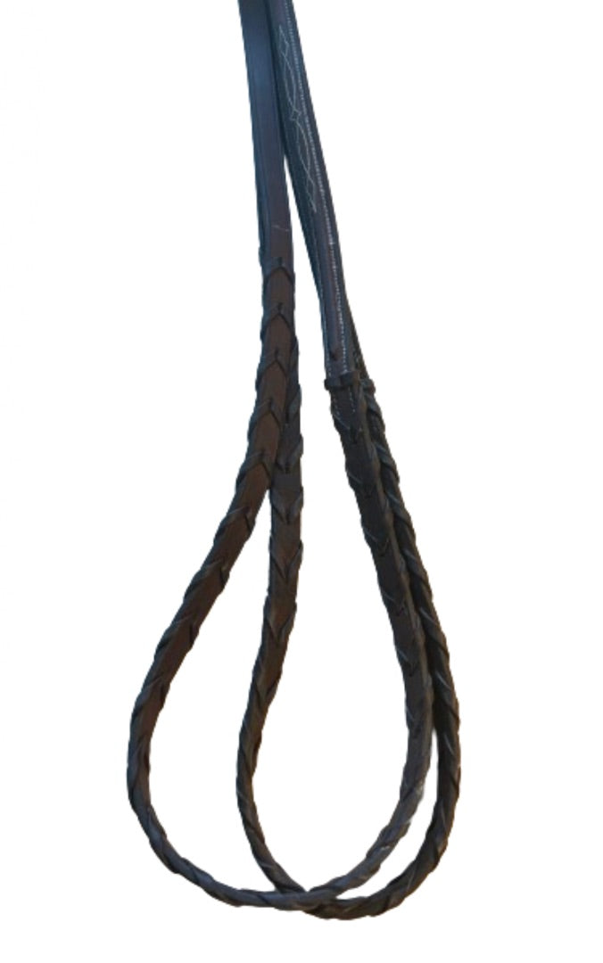 Beval Fancy Stitched Raised Laced Rein 5/8 - Dark Brown -Horse