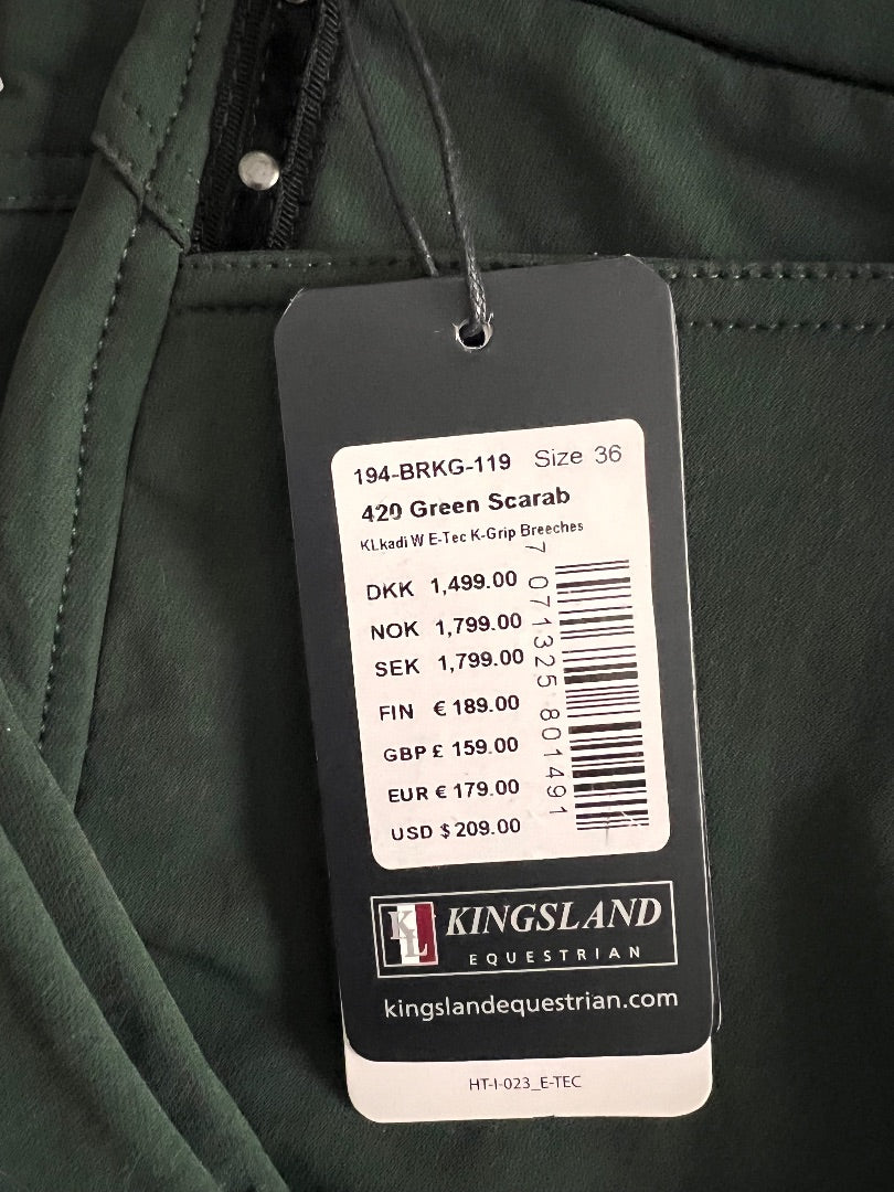 Kingsland Kadi Women's E-TEC Knee Grip Breeches Size 36/US 6 Scarab Green