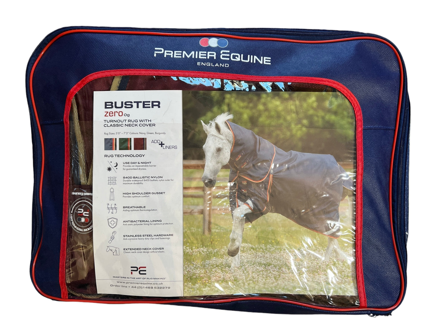 Premiere Equine Buster Zero Turnout Rug with Classic Neck Cover - Burgundy Size 152 CM / 60" NEW