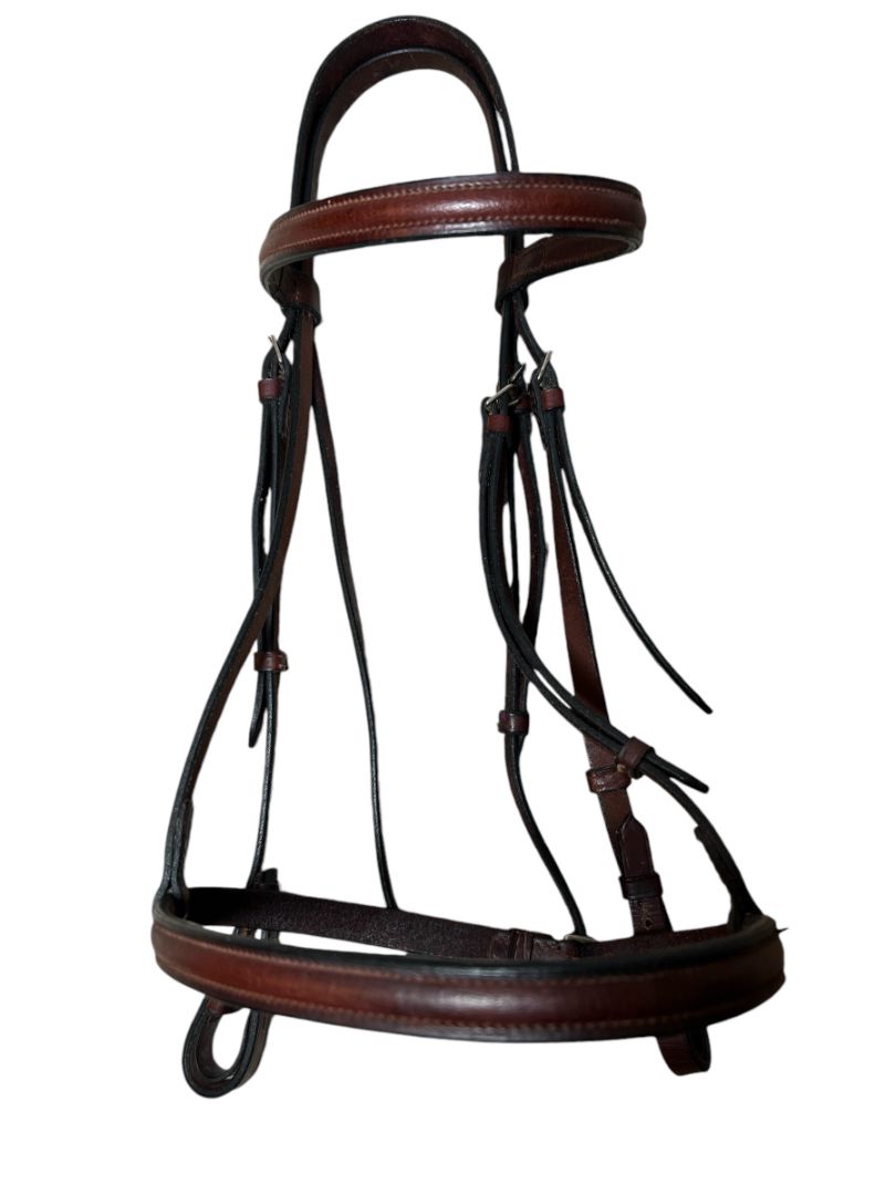 Passport Plain Raised Bridle with Braided Reins- Brown / Size Large Horse