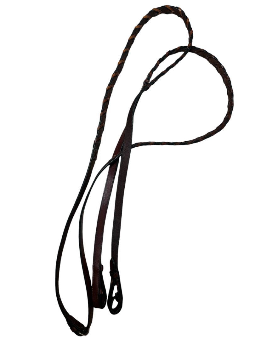 Passport Plain Raised Bridle with Braided Reins- Brown / Size Large Horse