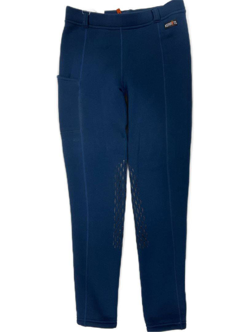 Kerrits Kids Power Stretch Pocket Fleece Knee Patch Breeches - Blue / Size Youth XL