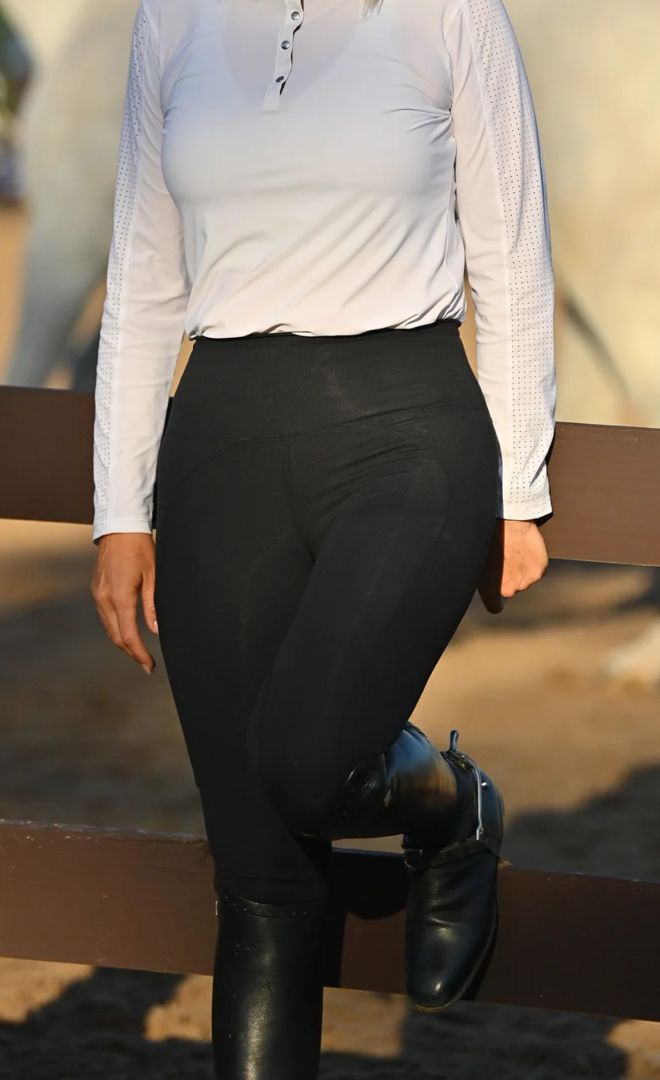 Callidae Women's Knee Patch Riding Tights Leggings with Pocket  - Black / Size Small