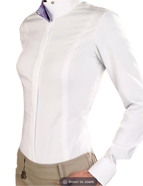 Essex Classics Women's Stella Fitted Wrap Collar Show Shirt - White Purple Paisley / Size 36