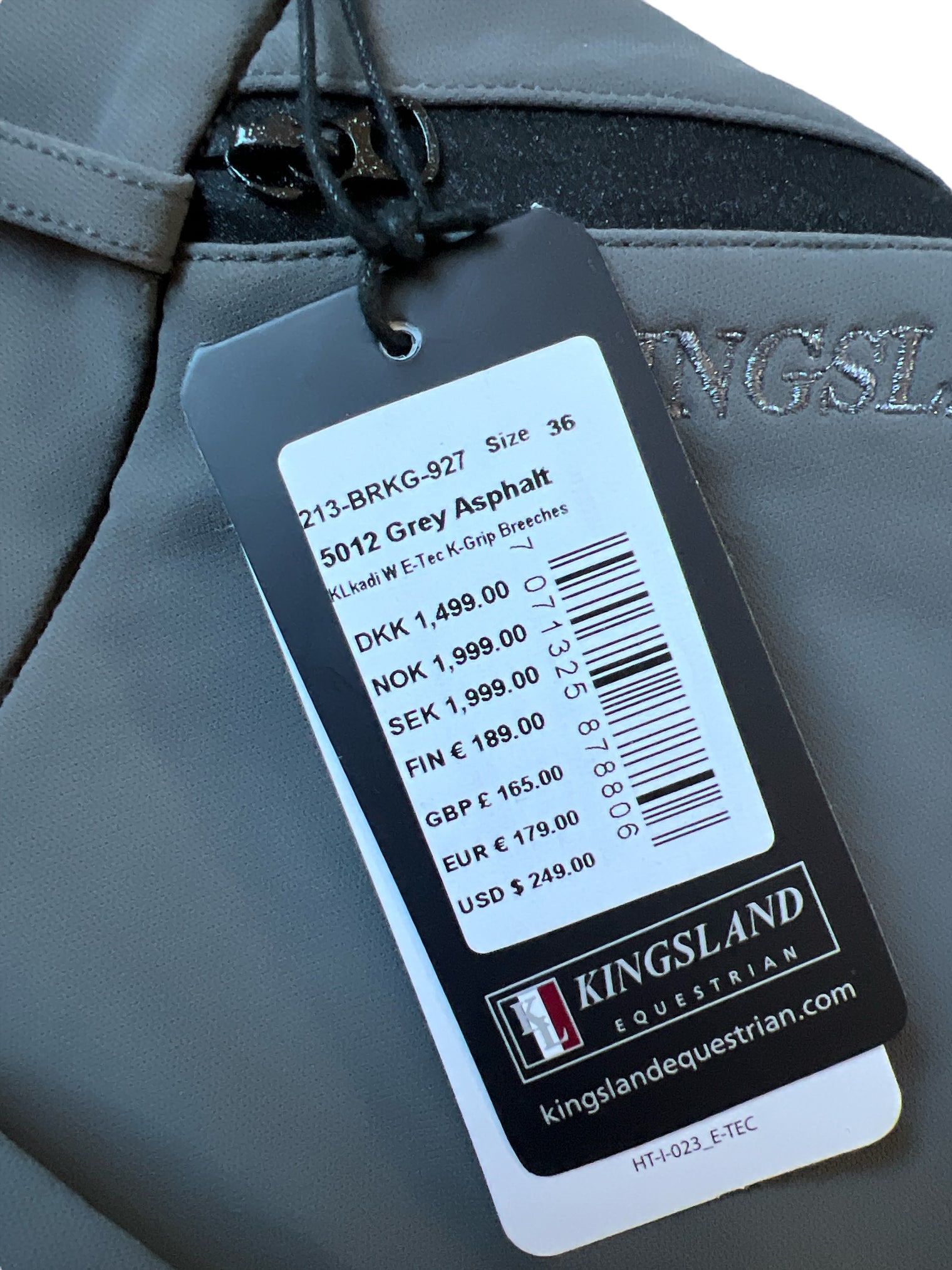 Kingsland Kadi Knee Grip Breeches, Grey Asphalt Size 34/US 4 New with tags