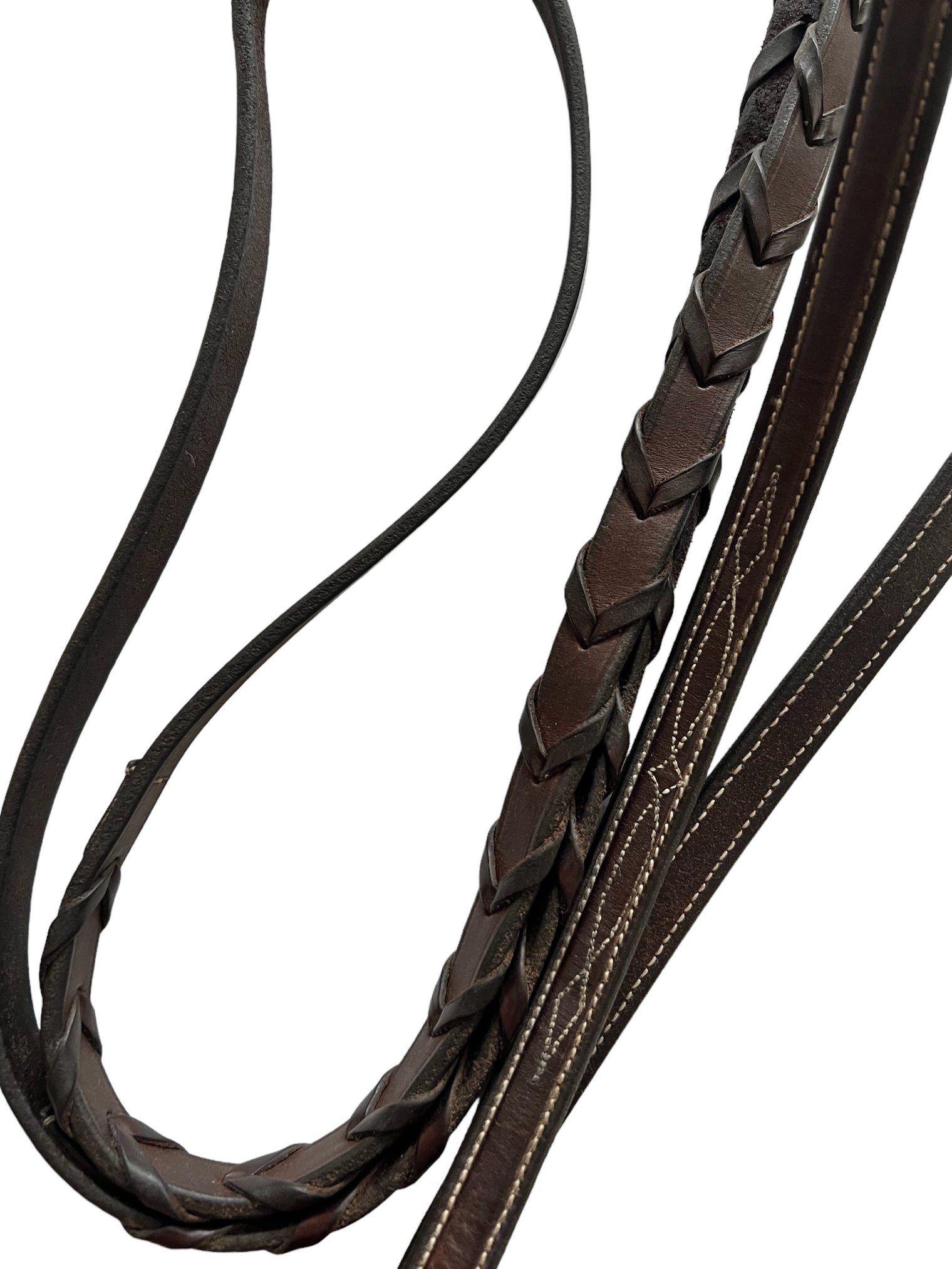 Beval Fancy Stitched Raised Laced Rein 5/8 - Dark Brown -Horse