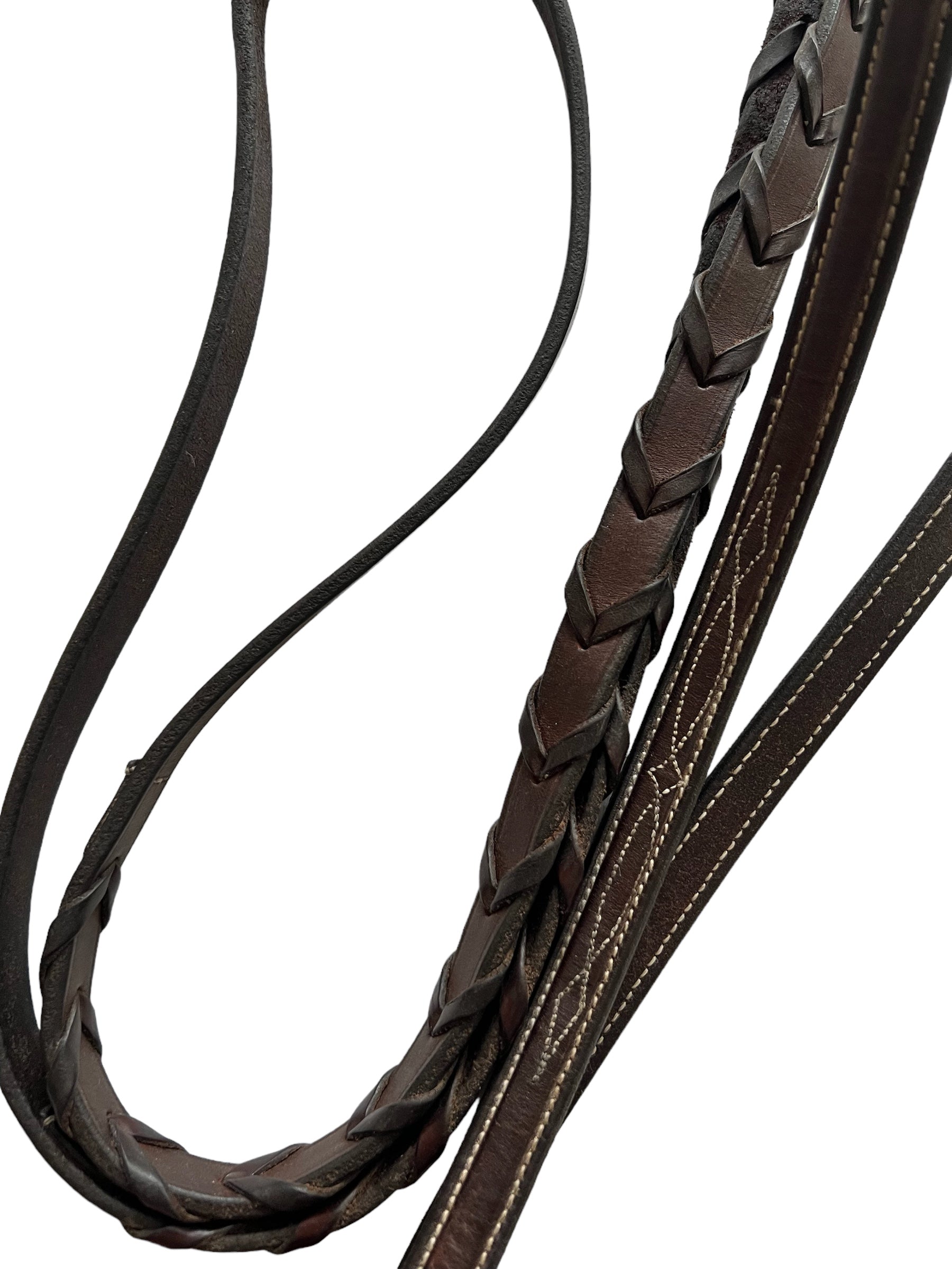 Beval Fancy Stitched Raised Laced Rein 5/8 - Dark Brown -Horse