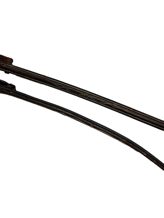 Beval Fancy Stitched Raised Laced Rein 5/8 - Dark Brown -Horse