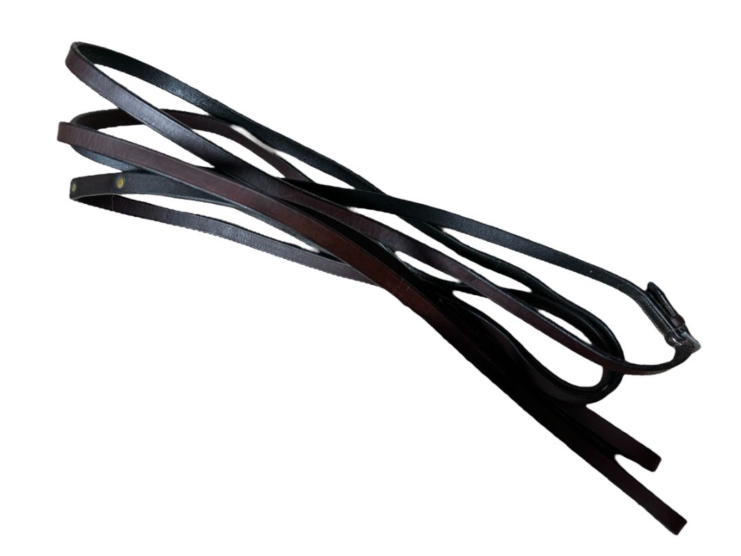 Hadfield's Flat 1/2" Leather Draw Reins with Loops - Brown/Pony Size