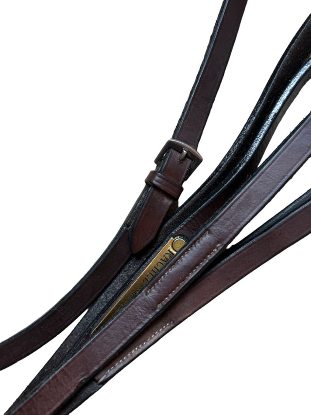 Hadfield's Flat 1/2" Leather Draw Reins with Loops - Brown/Pony Size