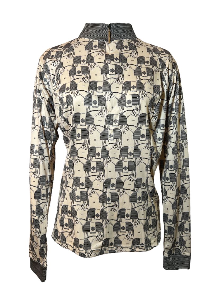 Espoir Tan Blanketed Horse Quarter Zip Long Sleeve Sun Shirt /Size XL NEW