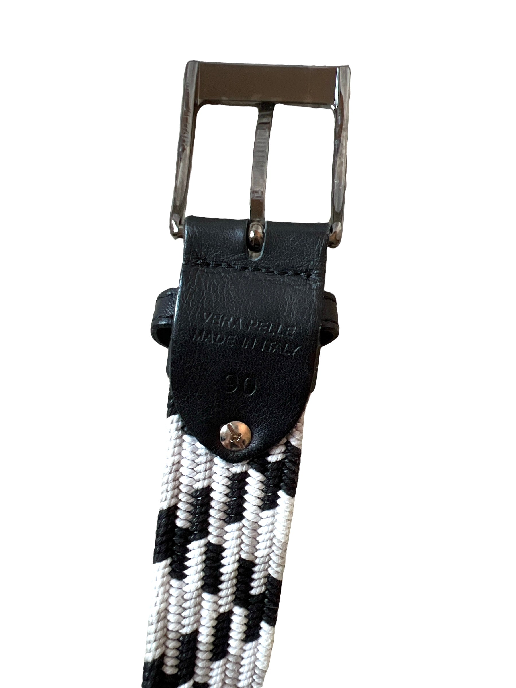 Equiline Cuba Elastic Braided Belt in Grey/White/Black Size 90