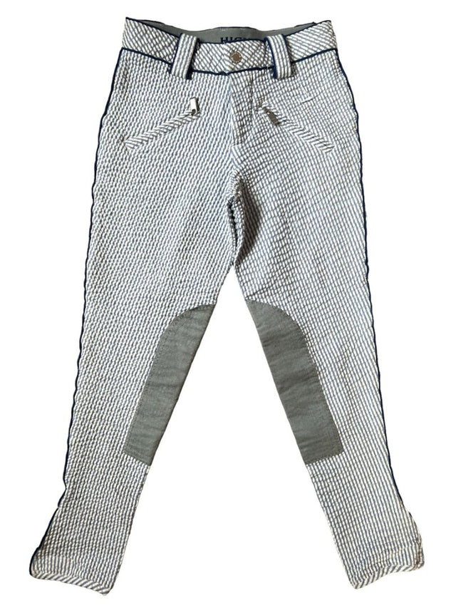 High Line Outfitters Seersucker Blue & White Knee Patch Breeches - Size US 24 NEW